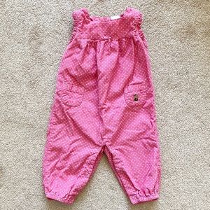 Pink & white polka dot ruffle coveralls